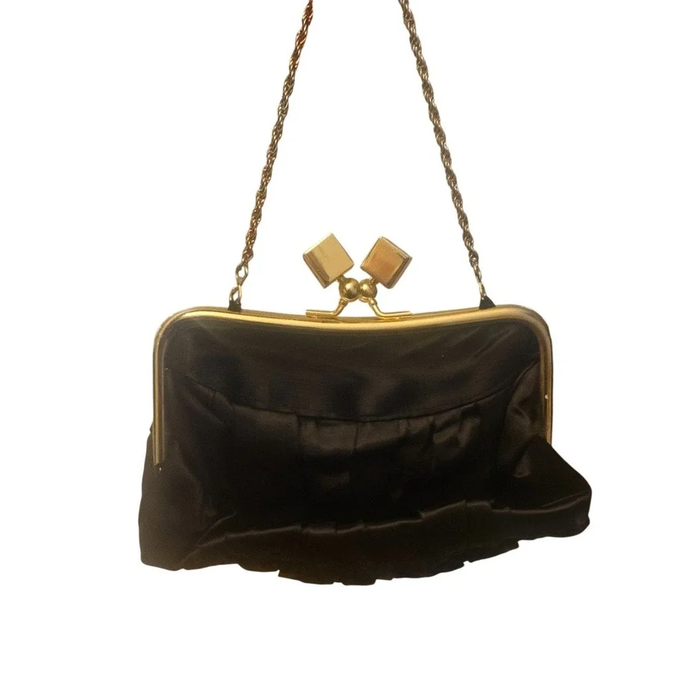 Vintage La Regale Black Satin Evening Clutch‎ Bag